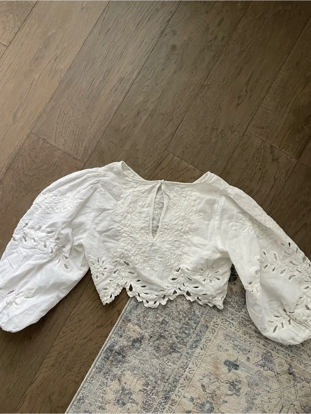 Free People Oleander White Embroidered Cropped Peasant Top